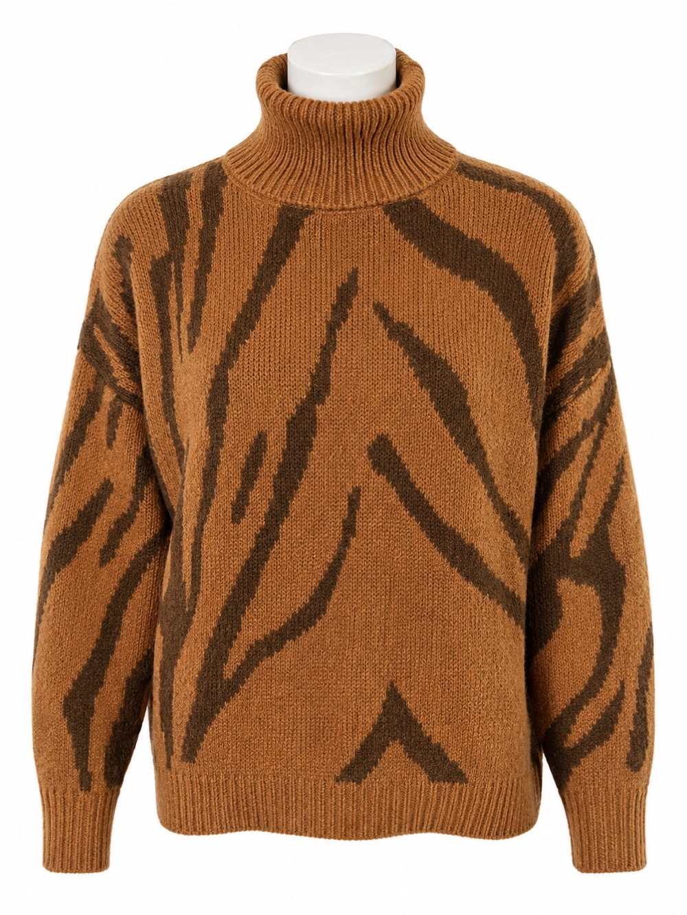 Trendyol Brown and Tan Cowl Neck Sweater with Abstract Stripes